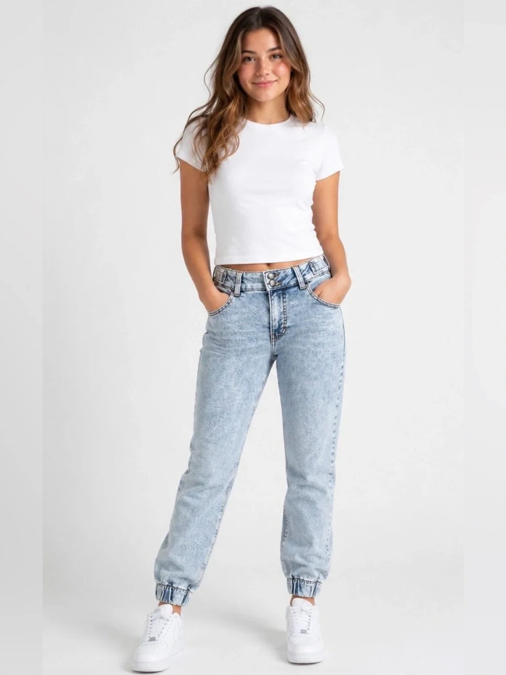 Love Trends Light Wash Bow Detail Denim Jogger Jeans